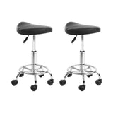 Set of 2 Black PU Leather Swivel Salon Stools with Hydraulic Lift and Footrest - Front View
