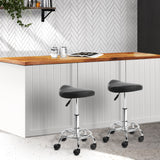 Set of 2 Black PU Leather Swivel Salon Stools with Hydraulic Lift and Footrest