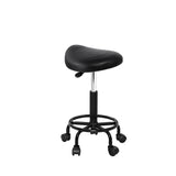 Stylish Black Swivel Saddle Salon Stool with Adjustable Height and Foam Padding - Front View