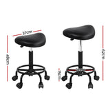 Stylish Black Swivel Saddle Salon Stool with Adjustable Height and Foam Padding - Side View