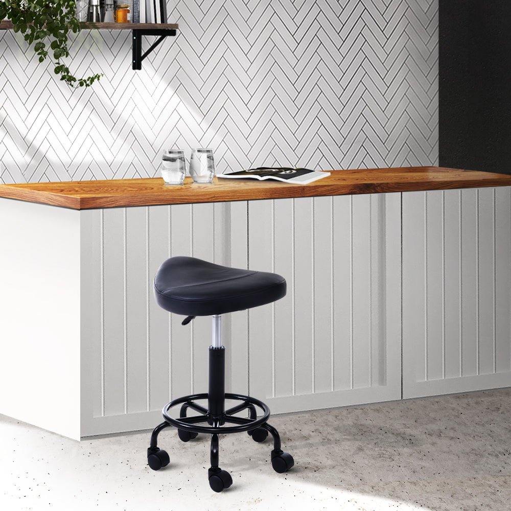 Stylish Black Swivel Saddle Salon Stool with Adjustable Height and Foam Padding