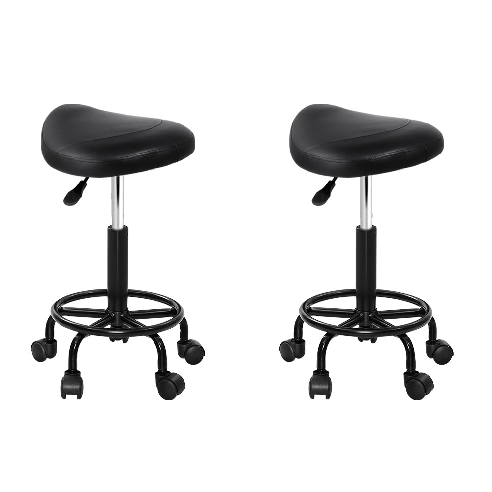 Set of 2 Black Hydraulic Lift Swivel Salon Stools with Saddle Seat Design