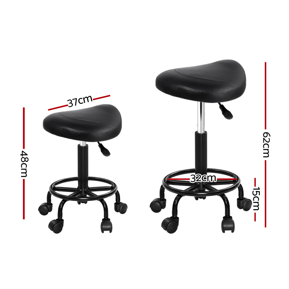 Set of 2 Black Hydraulic Lift Swivel Salon Stools with Saddle Seat Design