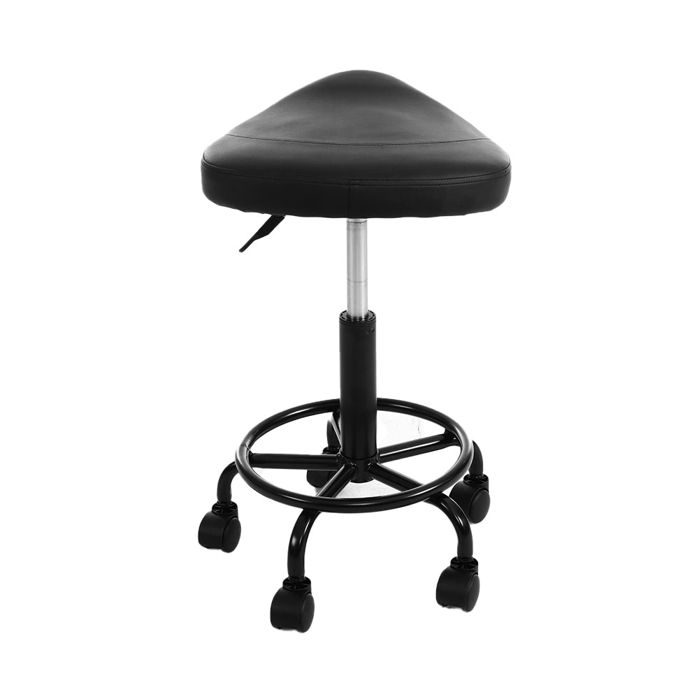 Set of 2 Black Hydraulic Lift Swivel Salon Stools with Saddle Seat Design