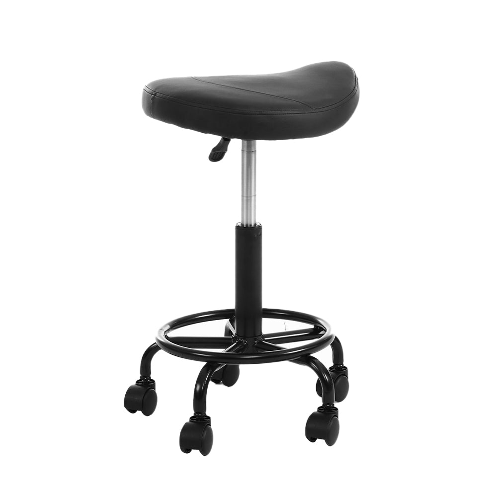 Set of 2 Black Hydraulic Lift Swivel Salon Stools with Saddle Seat Design