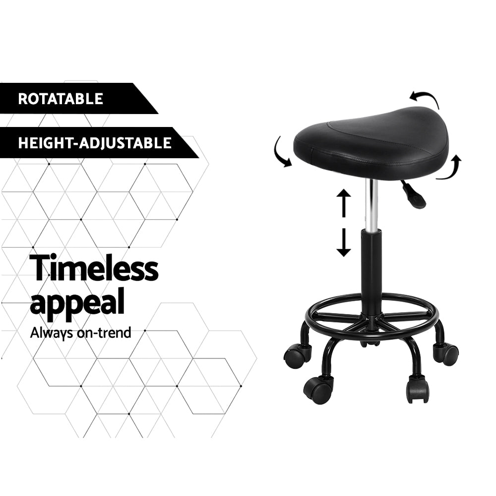 Set of 2 Black Hydraulic Lift Swivel Salon Stools with Saddle Seat Design