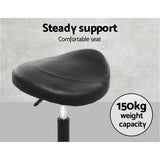Set of 2 Black Hydraulic Lift Swivel Salon Stools with Saddle Seat Design - Close-Up Angle
