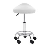 Modern White PU Leather Swivel Saddle Stool for Salon and Beauty Studio - Top-Down View