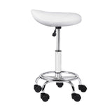 Modern White PU Leather Swivel Saddle Stool for Salon and Beauty Studio - 45-Degree Angle