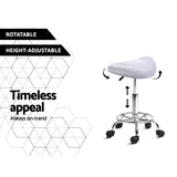 Modern White PU Leather Swivel Saddle Stool for Salon and Beauty Studio - Rear View