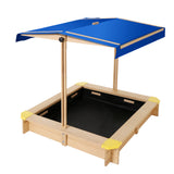 Keezi Eco-Friendly Kids Canopy Sand Pit - Natural Fir Wood Sandbox - Side View