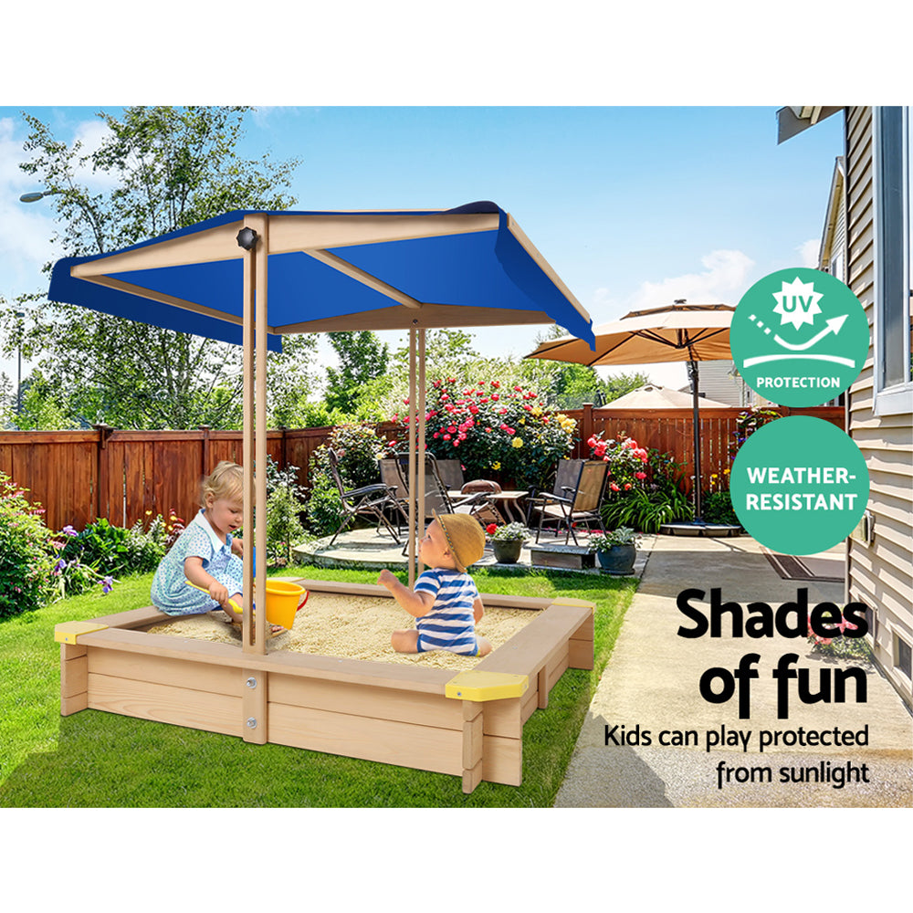 Keezi Eco-Friendly Kids Canopy Sand Pit - Natural Fir Wood Sandbox
