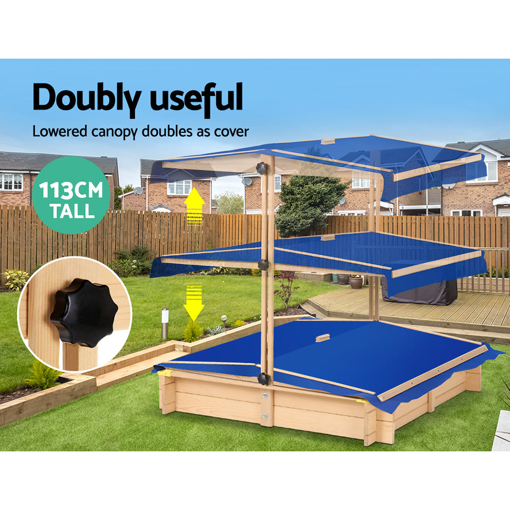 Keezi Eco-Friendly Kids Canopy Sand Pit - Natural Fir Wood Sandbox
