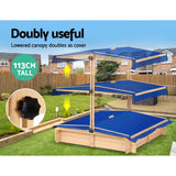 Keezi Eco-Friendly Kids Canopy Sand Pit - Natural Fir Wood Sandbox - Rear View