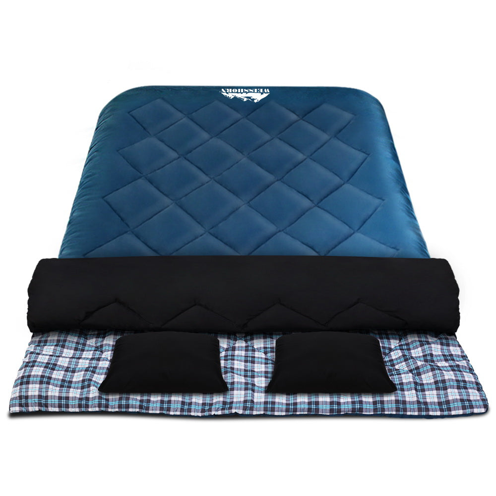 Weisshorn Double Sleeping Bag for Camping and Hiking -10°C to +15°C with Pillows, Waterproof and Lightweight