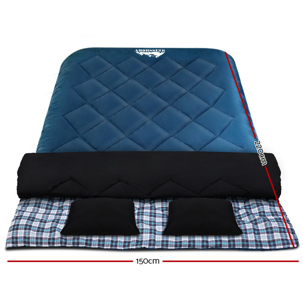 Weisshorn Double Sleeping Bag for Camping and Hiking -10°C to +15°C with Pillows, Waterproof and Lightweight