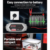 15A Smart Automatic Battery Charger for 12V/24V Cars, Trucks, Boats, and Motorcycles - Intelligent Microprocessor with 10 Modes and 6-Way Protection - Rear View