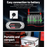 Automatic 7A Smart Battery Charger for 12V & 24V Cars, Trucks, Boats, and Motorcycles with Advanced Safety Features - Rear View