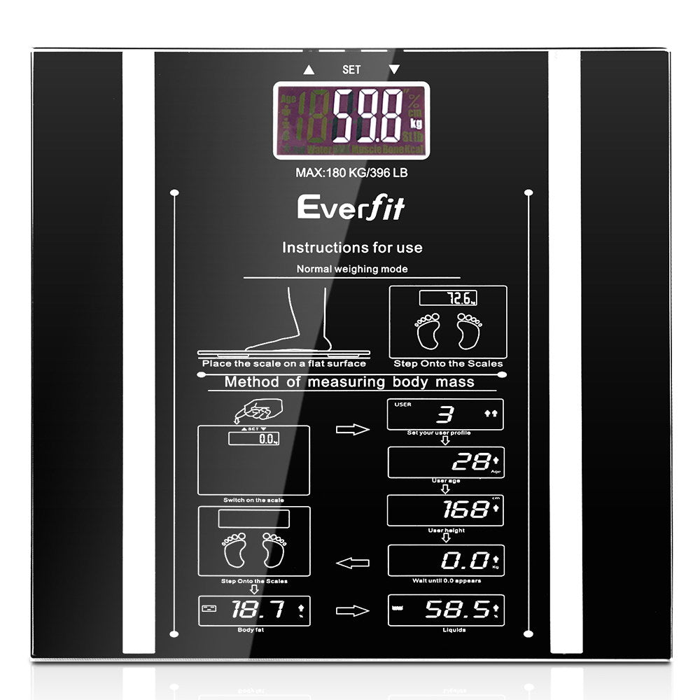 Digital Body Fat & Hydration Bathroom Scale - Everfit 180KG Electronic Weight Tracker