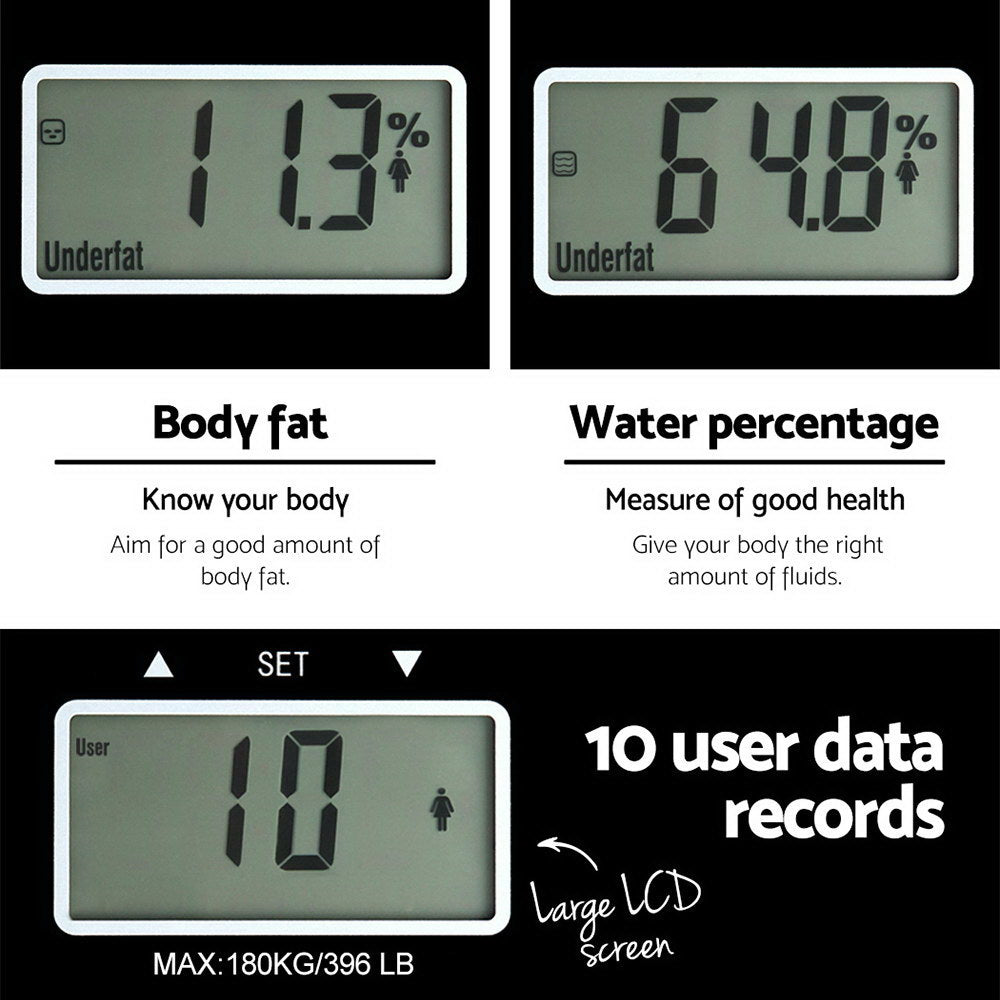Digital Body Fat & Hydration Bathroom Scale - Everfit 180KG Electronic Weight Tracker