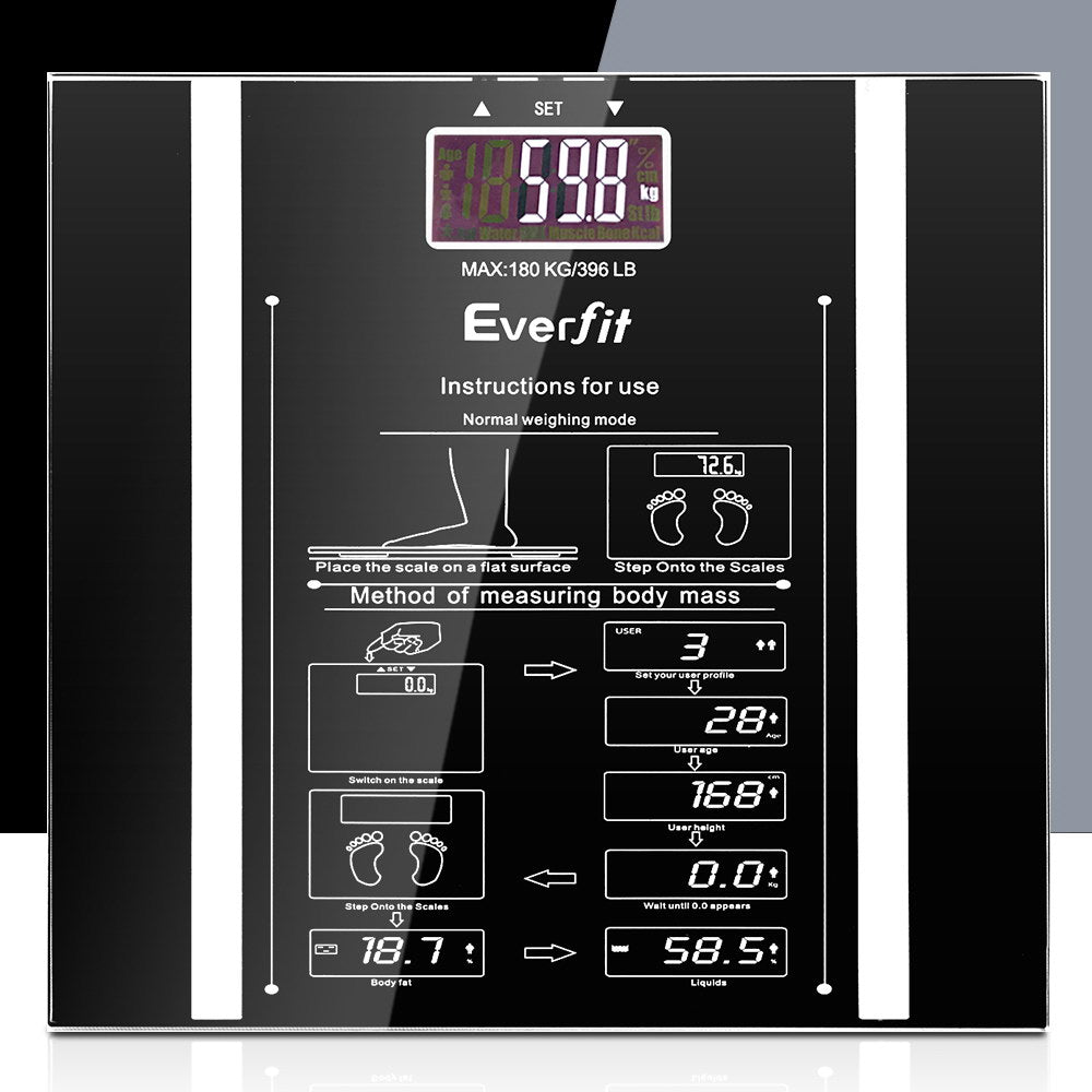Digital Body Fat & Hydration Bathroom Scale - Everfit 180KG Electronic Weight Tracker