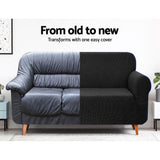 Artiss Elastic Stretch Sofa Slipcover Protector for 2-Seater Couch - Black - Rear View