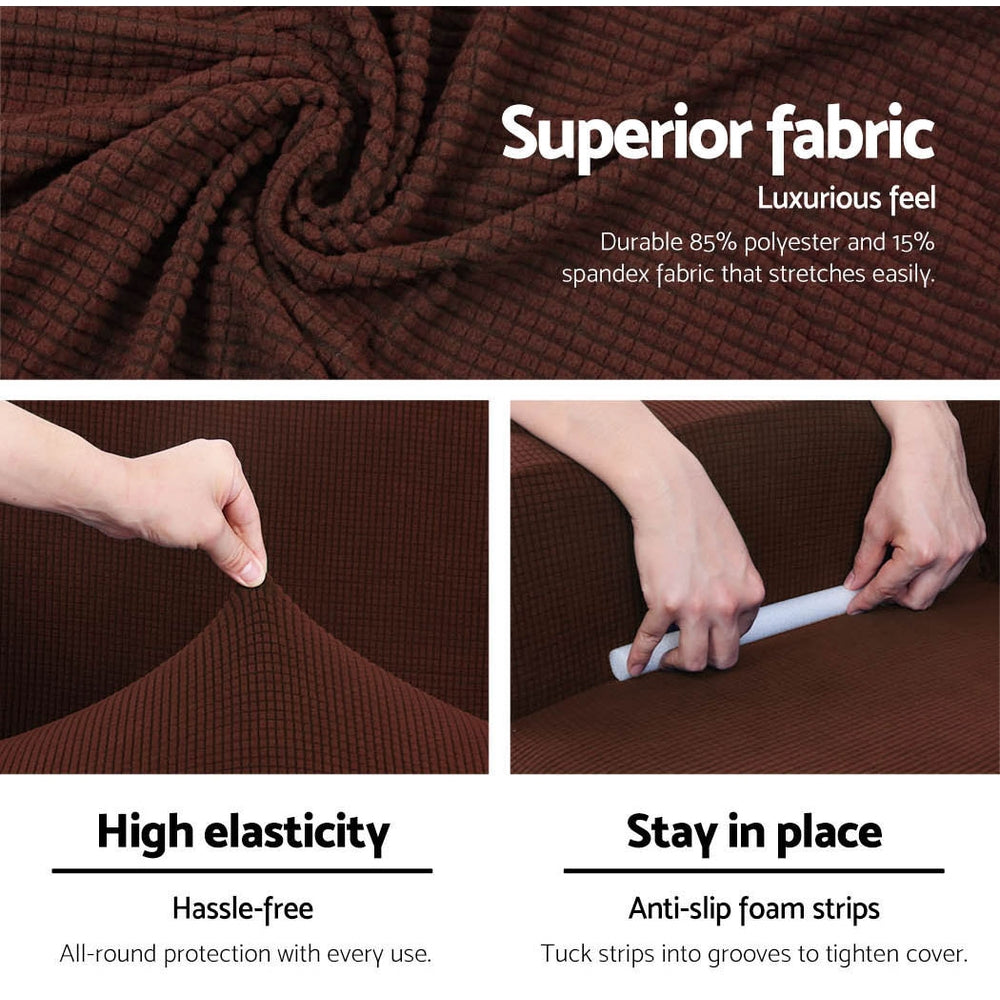 Artiss Stretchable Slipcover for 3-Seater Sofa - Coffee Color Couch Protector