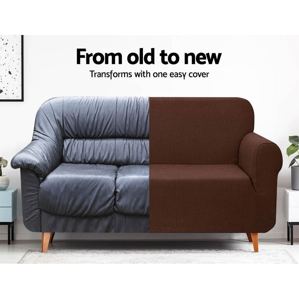Artiss Stretchable Slipcover for 3-Seater Sofa - Coffee Color Couch Protector