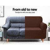 Artiss Stretchable Slipcover for 3-Seater Sofa - Coffee Color Couch Protector - Rear View