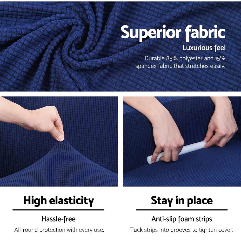 Artiss 3-Seater Navy Stretchable Sofa Cover - Durable Slipcover Protector