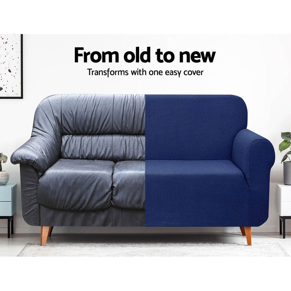 Artiss 3-Seater Navy Stretchable Sofa Cover - Durable Slipcover Protector