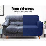 Artiss 3-Seater Navy Stretchable Sofa Cover - Durable Slipcover Protector - Rear View