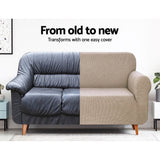 Artiss Stretchable 3-Seater Sofa Slipcover Protector - Sand Color - Top-Down View