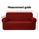 Burgundy High Stretch 3-Seater Sofa Cover by Artiss - Durable Couch Protector - Side View