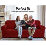 Burgundy High Stretch 3-Seater Sofa Cover by Artiss - Durable Couch Protector - Top-Down View