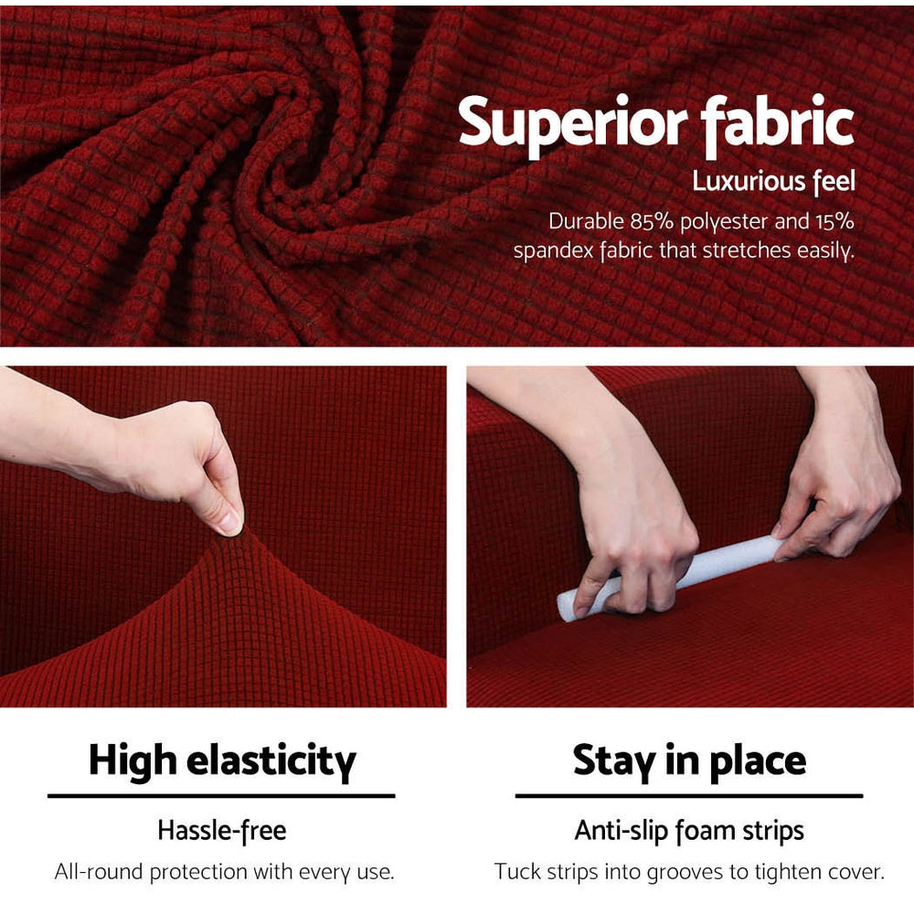 Burgundy High Stretch 3-Seater Sofa Cover by Artiss - Durable Couch Protector
