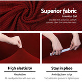 Burgundy High Stretch 3-Seater Sofa Cover by Artiss - Durable Couch Protector - 45-Degree Angle