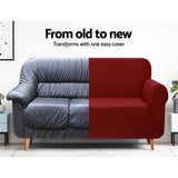 Burgundy High Stretch 3-Seater Sofa Cover by Artiss - Durable Couch Protector - Rear View
