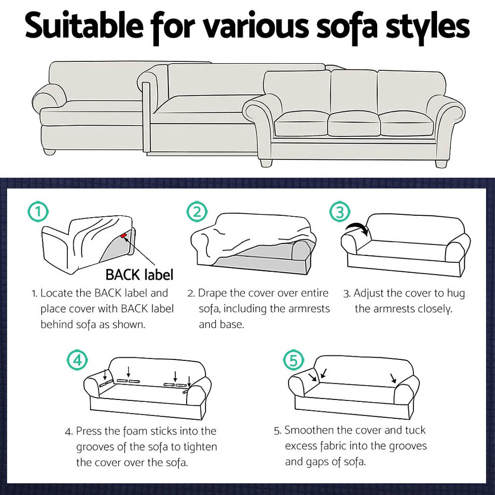 Burgundy High Stretch 3-Seater Sofa Cover by Artiss - Durable Couch Protector