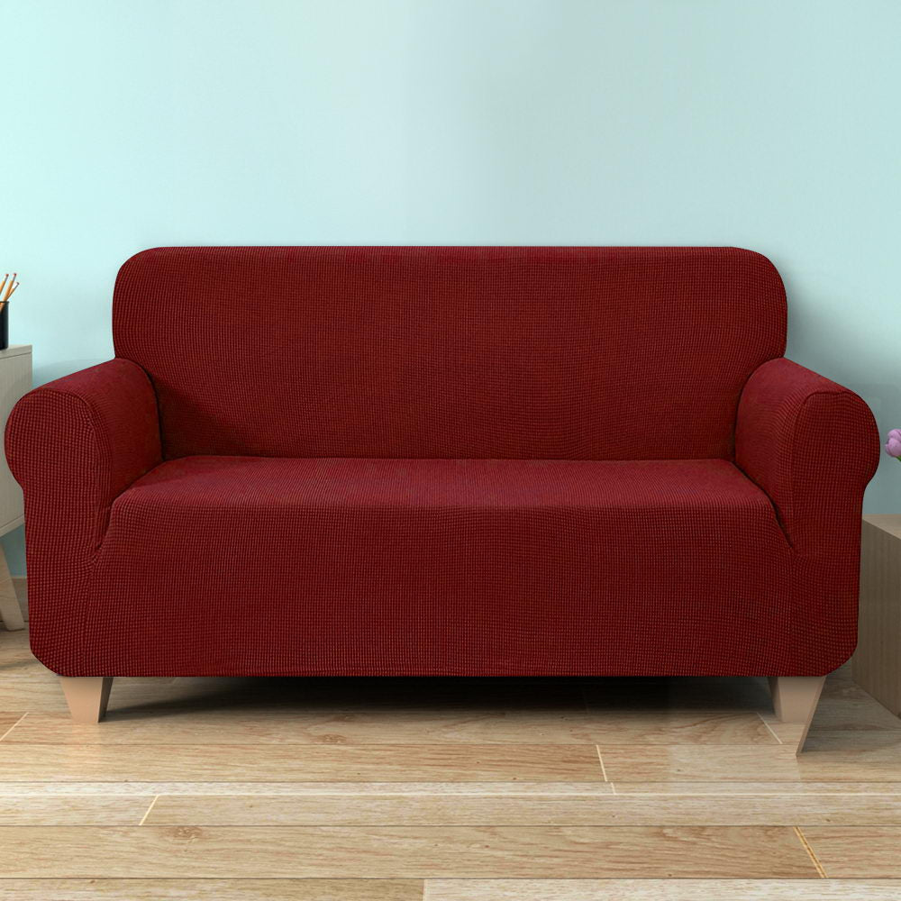 Burgundy High Stretch 3-Seater Sofa Cover by Artiss - Durable Couch Protector