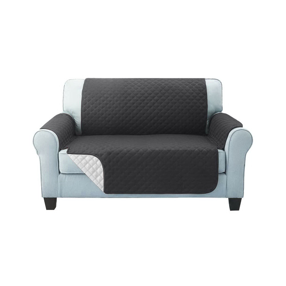 Quilted Dark Grey Sofa Protector Slipcover for 2-Seater Couch by Artiss