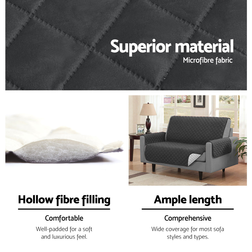 Quilted Dark Grey Sofa Protector Slipcover for 2-Seater Couch by Artiss