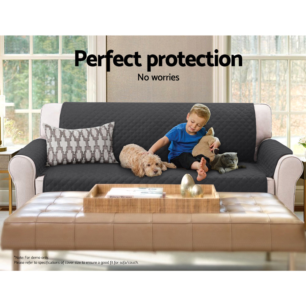 Quilted Dark Grey Sofa Protector Slipcover for 2-Seater Couch by Artiss