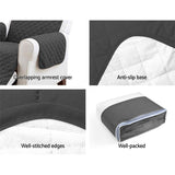 Quilted Dark Grey Sofa Protector Slipcover for 2-Seater Couch by Artiss - Close-Up Angle