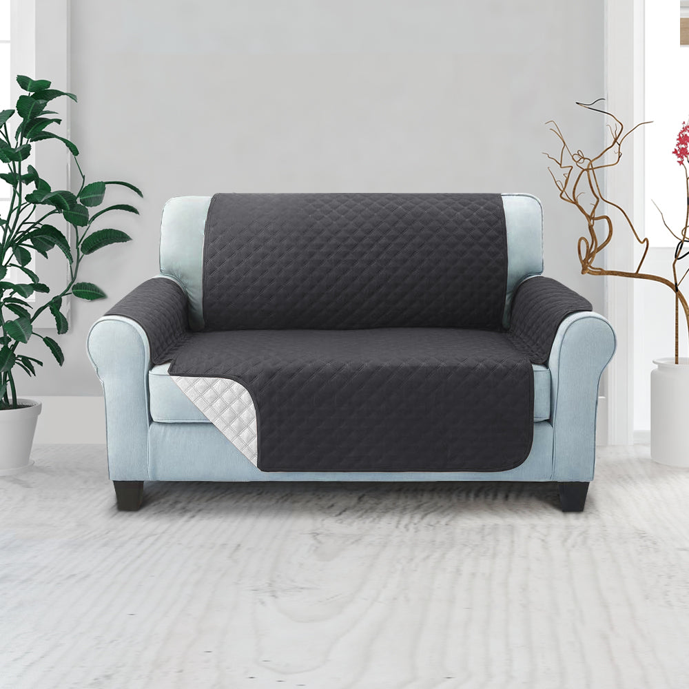 Quilted Dark Grey Sofa Protector Slipcover for 2-Seater Couch by Artiss