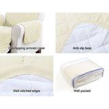Quilted Khaki Sofa Protector Cover for 2-Seater Couch by Artiss - Close-Up Angle