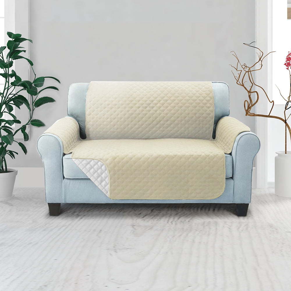 Quilted Khaki Sofa Protector Cover for 2-Seater Couch by Artiss