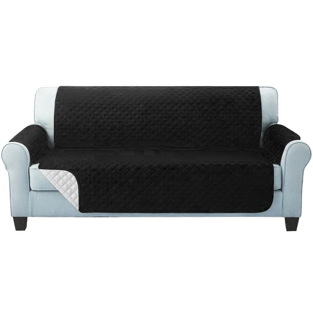 Quilted Microfibre Sofa Protector Cover for 3-Seater Couch - Black