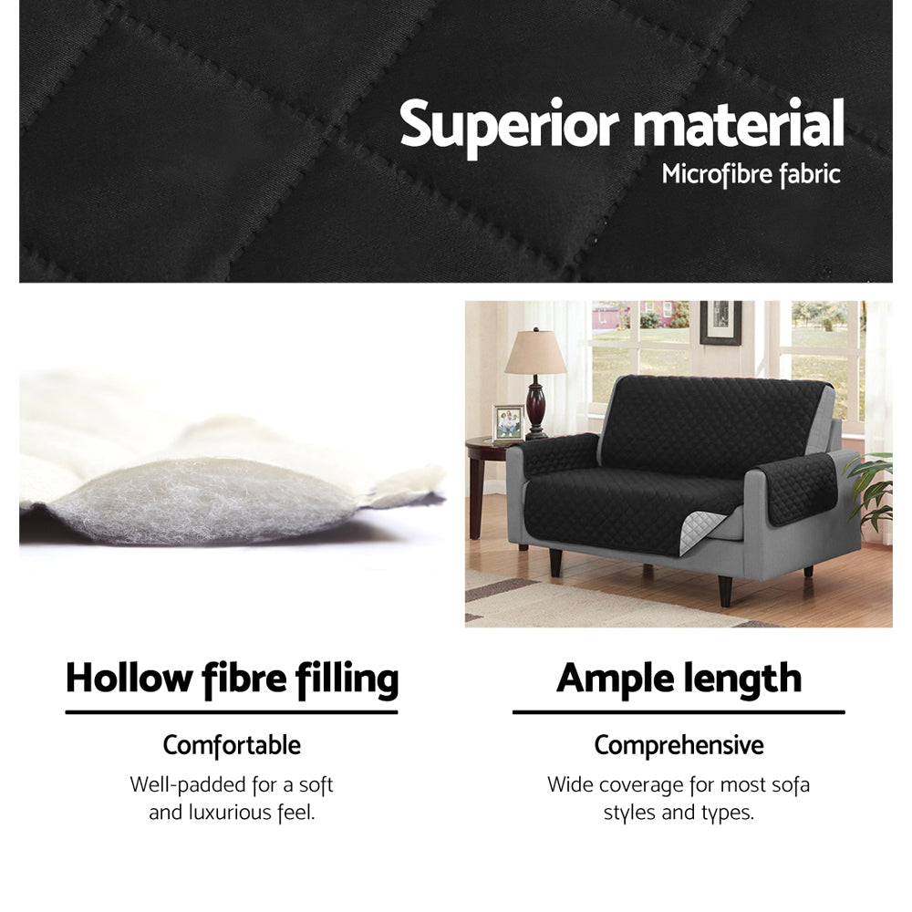 Quilted Microfibre Sofa Protector Cover for 3-Seater Couch - Black