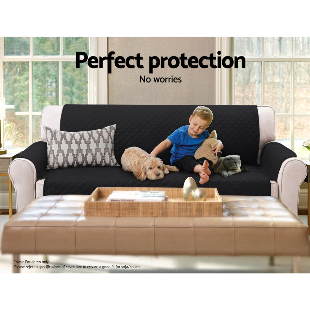 Quilted Microfibre Sofa Protector Cover for 3-Seater Couch - Black